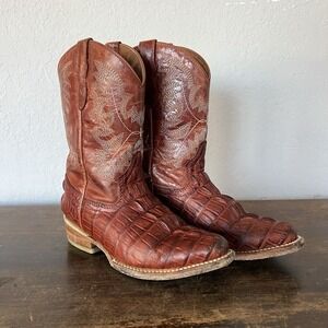 TEXAS COUNTRY Kids Cowboy Boots Brown/Red Aligator Skin Youth size 13 Mex 20